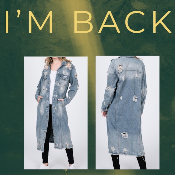 JeMonet Jackets & Blazers - Long Distressed Denim Jacket